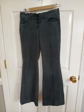 Express Black Flared Pants Lace Up Vintage Y2K Boho Grunge Rock Festival Casual